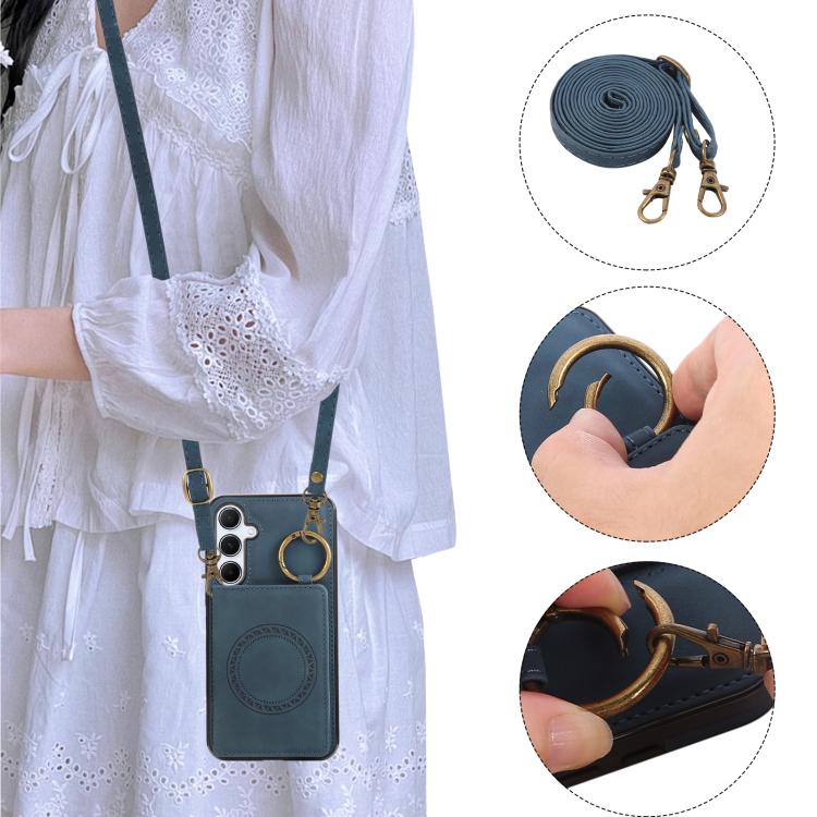 For Samsung Galaxy A55 5G Car Magnetic Ring Buckle Card Bag Phone Case with Lanyard
