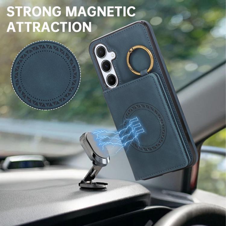 For Samsung Galaxy A55 5G Car Magnetic Ring Buckle Card Bag Phone Case with Lanyard