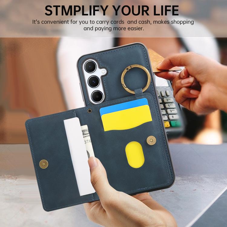 For Samsung Galaxy A55 5G Car Magnetic Ring Buckle Card Bag Phone Case with Lanyard
