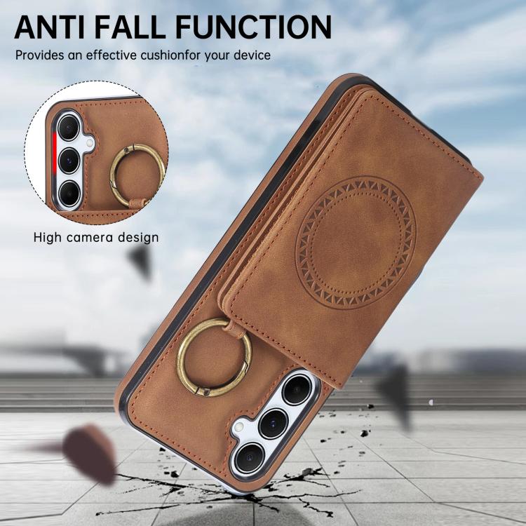 For Samsung Galaxy A55 5G Car Magnetic Ring Buckle Card Bag Phone Case with Lanyard
