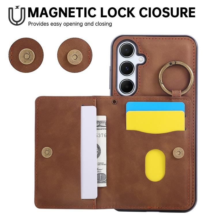 For Samsung Galaxy A55 5G Car Magnetic Ring Buckle Card Bag Phone Case with Lanyard