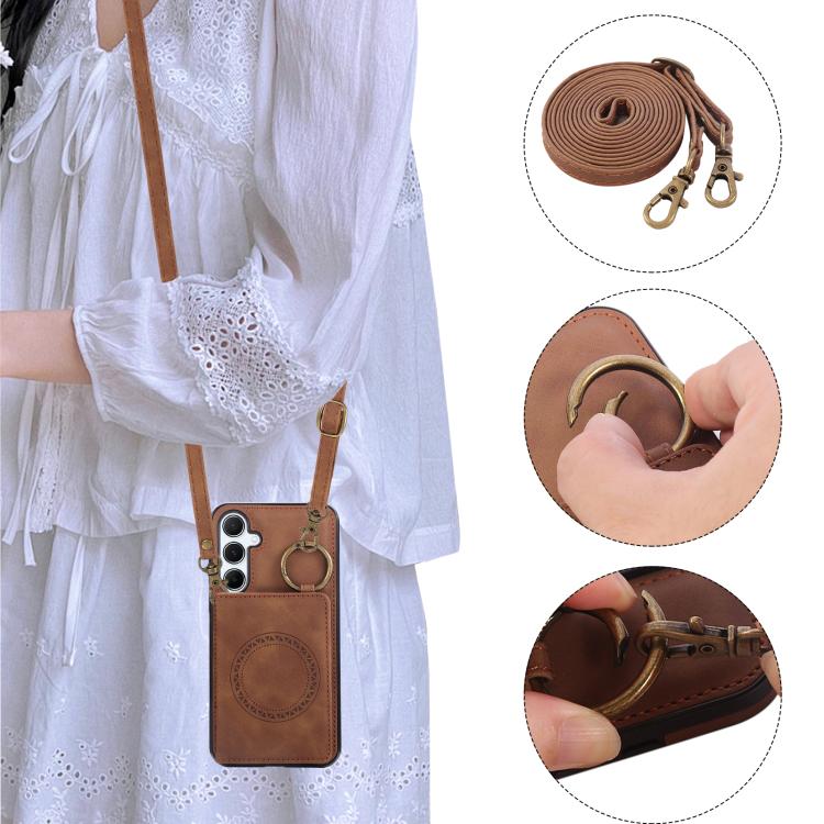 For Samsung Galaxy A55 5G Car Magnetic Ring Buckle Card Bag Phone Case with Lanyard
