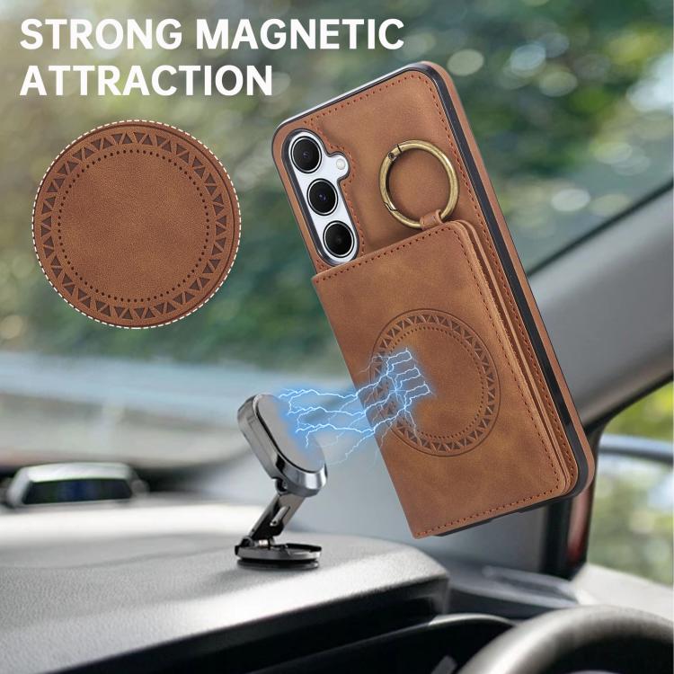 For Samsung Galaxy A55 5G Car Magnetic Ring Buckle Card Bag Phone Case with Lanyard