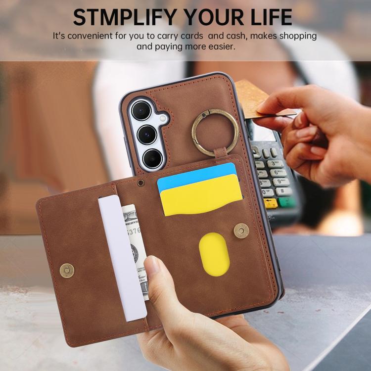 For Samsung Galaxy A55 5G Car Magnetic Ring Buckle Card Bag Phone Case with Lanyard