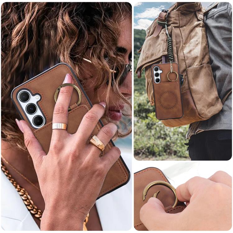 For Samsung Galaxy A55 5G Car Magnetic Ring Buckle Card Bag Phone Case with Lanyard