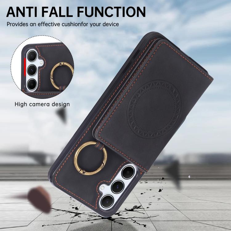 For Samsung Galaxy A55 5G Car Magnetic Ring Buckle Card Bag Phone Case with Lanyard