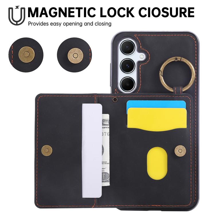 For Samsung Galaxy A55 5G Car Magnetic Ring Buckle Card Bag Phone Case with Lanyard