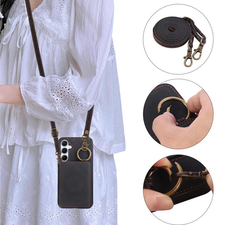 For Samsung Galaxy A55 5G Car Magnetic Ring Buckle Card Bag Phone Case with Lanyard
