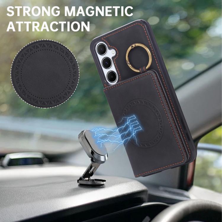 For Samsung Galaxy A55 5G Car Magnetic Ring Buckle Card Bag Phone Case with Lanyard