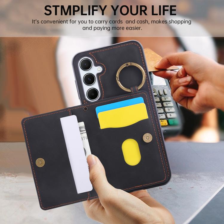 For Samsung Galaxy A55 5G Car Magnetic Ring Buckle Card Bag Phone Case with Lanyard