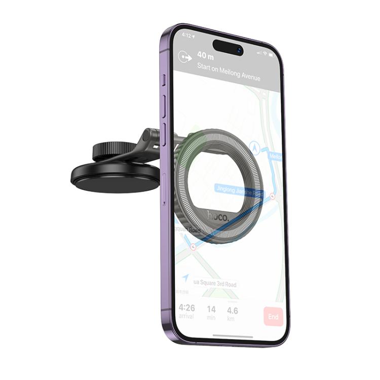 hoco H77 View Center Console Folding Magnetic Ring Car Phone Holder - Black Grey