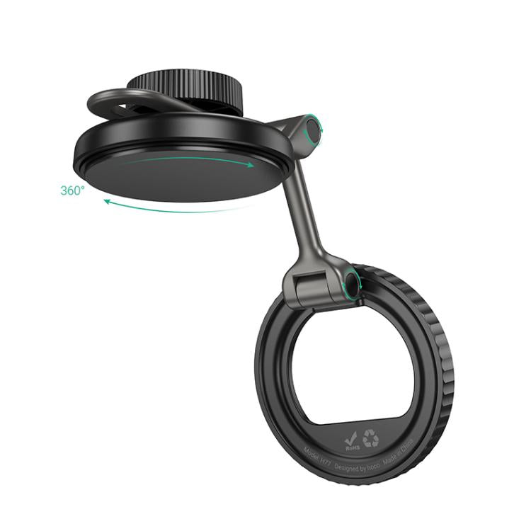 hoco H77 View Center Console Folding Magnetic Ring Car Phone Holder - Black Grey