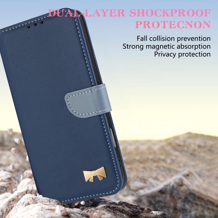 For Honor X5c Plus Metal Bow Leather Phone Case with Hand Strap