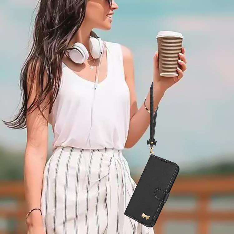 For Honor X5c Plus Metal Bow Leather Phone Case with Hand Strap