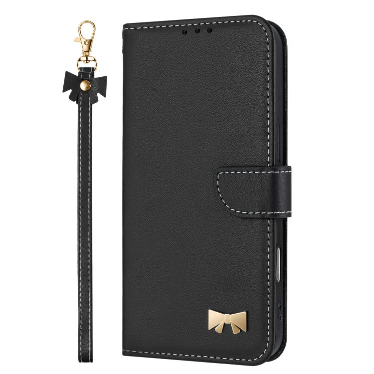 For Honor 600 Lite Global Metal Bow Leather Phone Case with Hand Strap