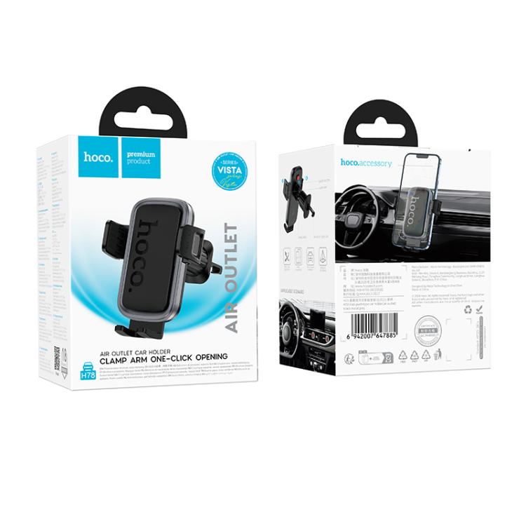 hoco H78 Vista Air Outlet Push-type Car Phone Holder - Black Grey