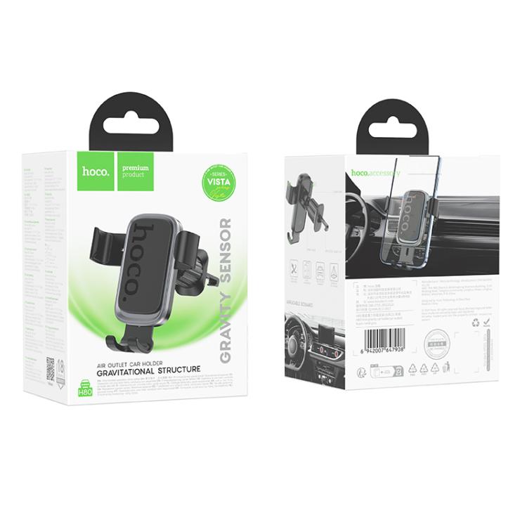 hoco H80 Vista Air Outlet Gravity Car Phone Holder - Black Grey