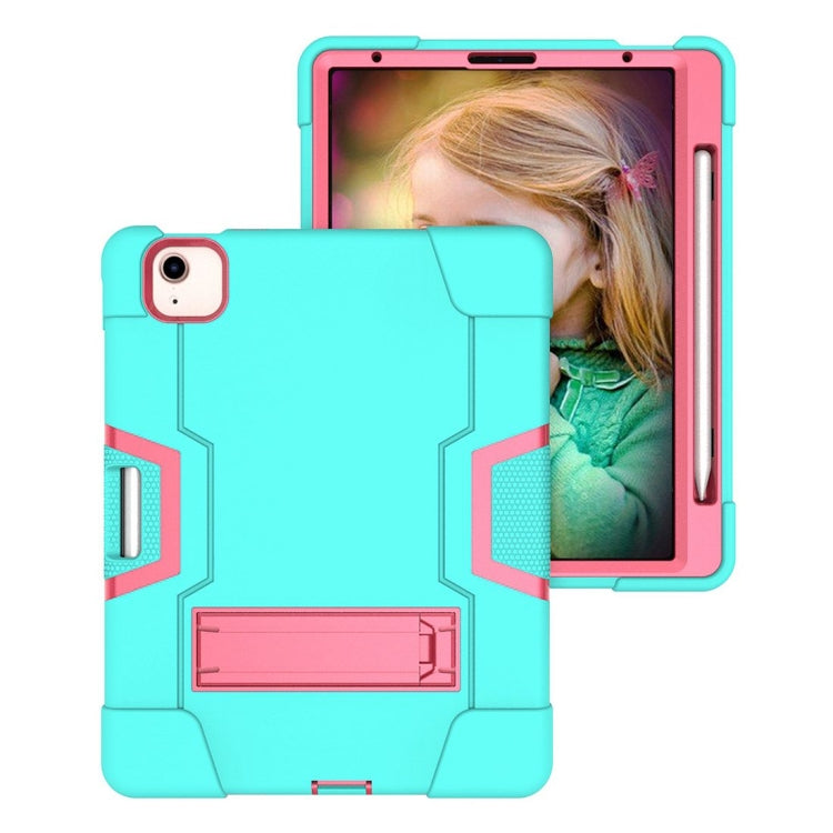 For iPad Air 2022 / 2020 10.9 Contrast Color Robot Shockproof Silicon + PC Protective Case with Holder & Pen Slot