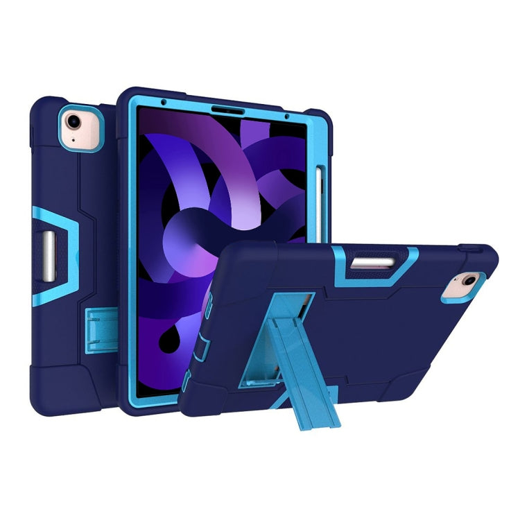 For iPad Air 2022 / 2020 10.9 Contrast Color Robot Shockproof Silicon + PC Protective Case with Holder & Pen Slot