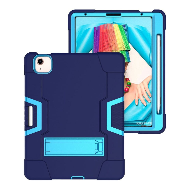 For iPad Air 2022 / 2020 10.9 Contrast Color Robot Shockproof Silicon + PC Protective Case with Holder & Pen Slot