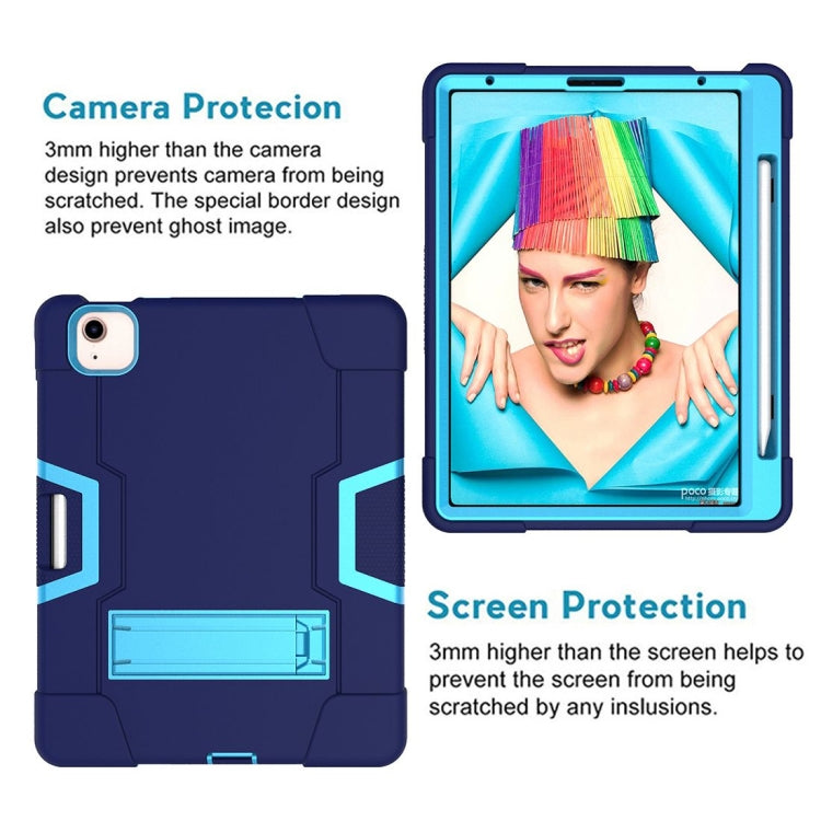 For iPad Air 2022 / 2020 10.9 Contrast Color Robot Shockproof Silicon + PC Protective Case with Holder & Pen Slot