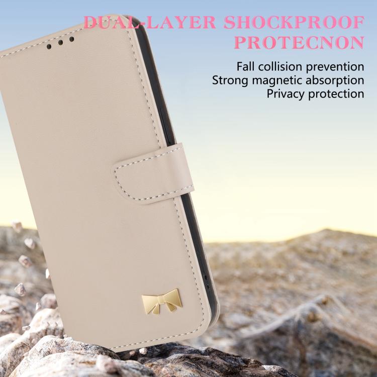 For Redmi Note 13 5G Metal Bow Leather Phone Case with Hand Strap