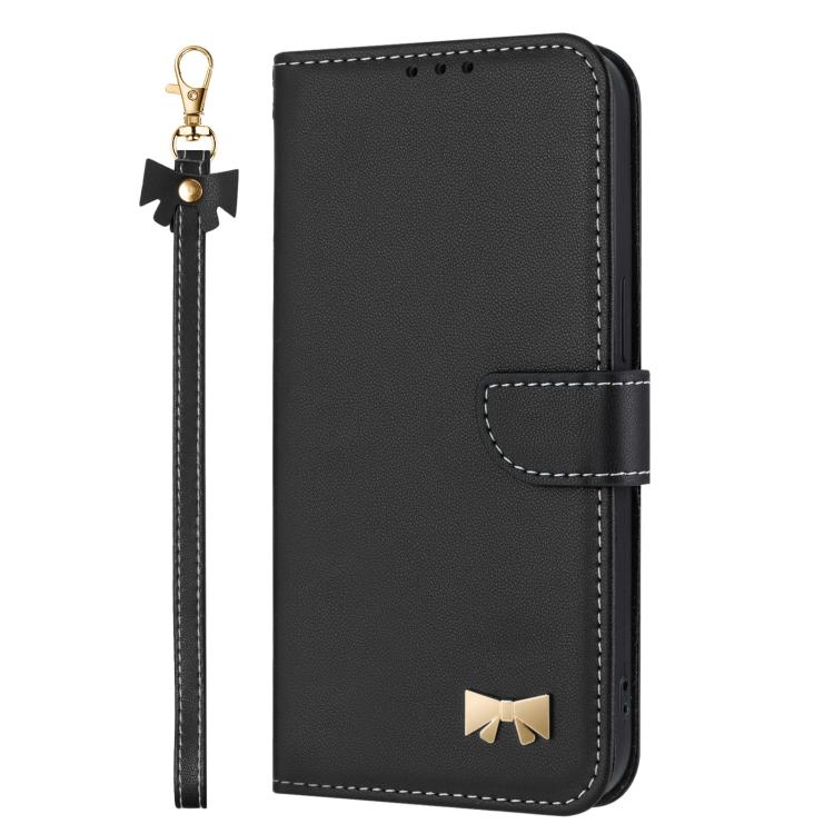 For Redmi Note 14 Pro 4G Global Metal Bow Leather Phone Case with Hand Strap