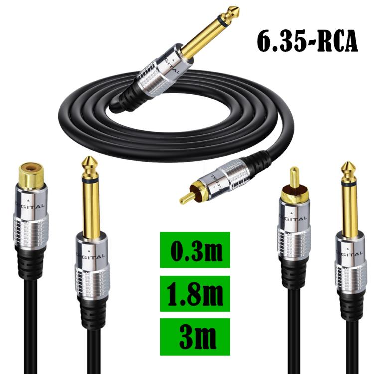 6.35mm Mono Plug Male to RCA Male Audio Adapter Cable for Ampfler, Speaker, Guitar, Length:0.3m - Black