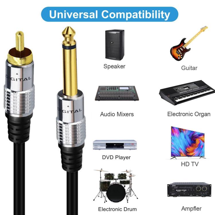 6.35mm Mono Plug Male to RCA Male Audio Adapter Cable for Ampfler, Speaker, Guitar, Length:0.3m - Black