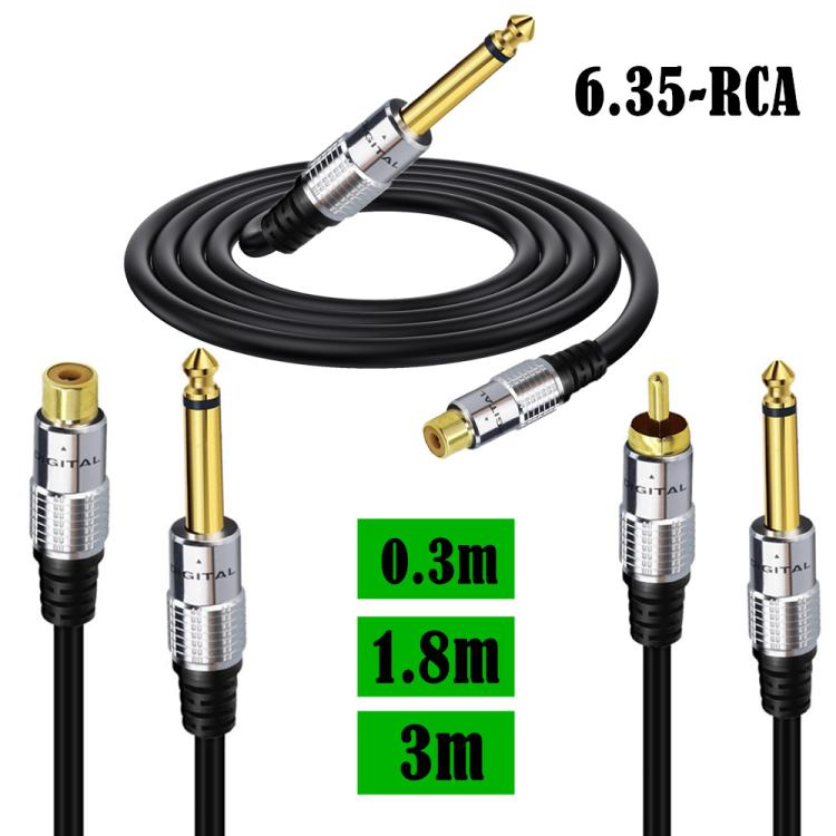 6.35mm Mono Plug Male to RCA Female Audio Adapter Cable for Ampfler, Speaker, Guitar, Length:0.3m - Black