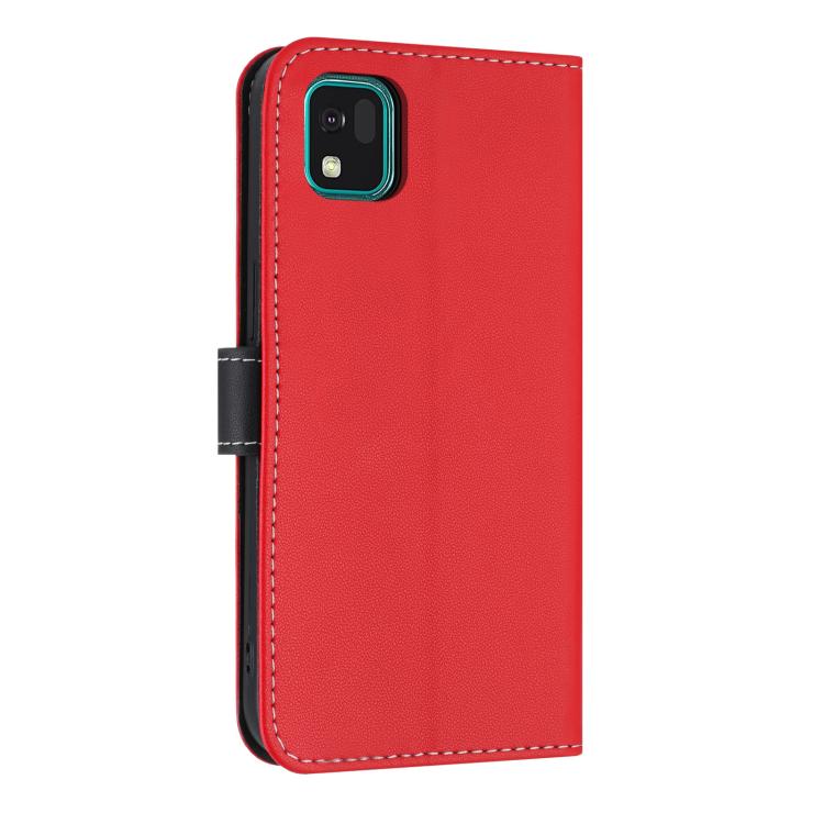 For Kyocera Kantan Sumaho3 A205KC Metal Bow Leather Phone Case with Hand Strap