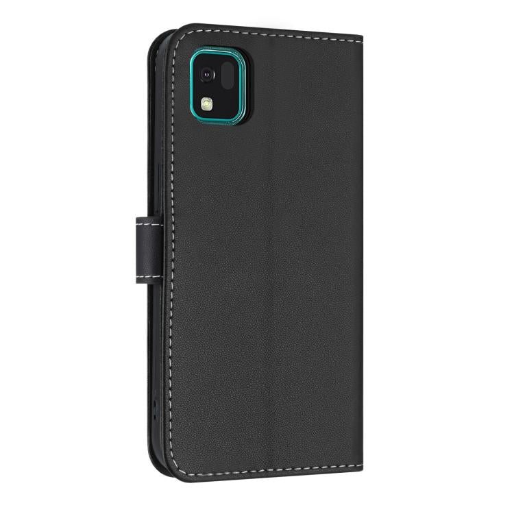 For Kyocera Kantan Sumaho3 A205KC Metal Bow Leather Phone Case with Hand Strap