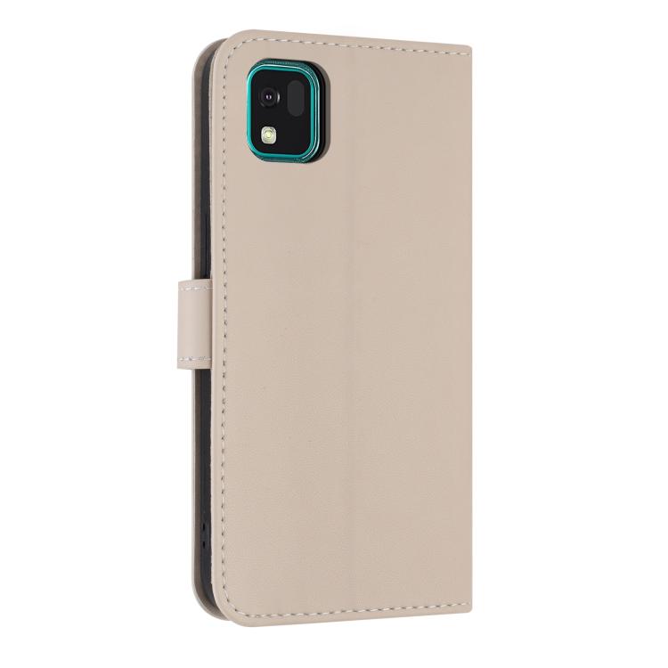For Kyocera Kantan Sumaho3 A205KC Metal Bow Leather Phone Case with Hand Strap