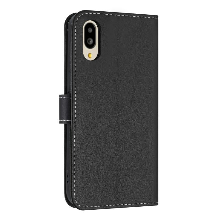 For Sharp Simple Sumaho 6 SHG09 Metal Bow Leather Phone Case with Hand Strap