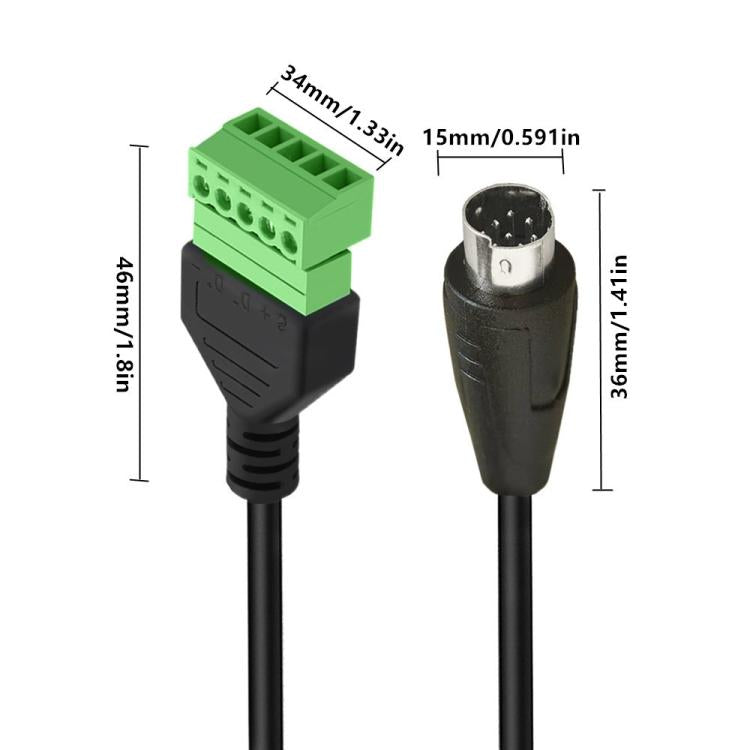 S-Video 8 Pin Male to 5 Pin Female Bolt Screw with Shield Terminals Pluggable Type Adapter Cable, Length:0.3m - Black