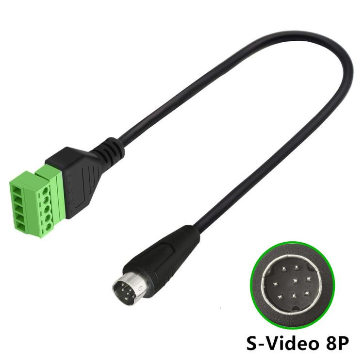 S-Video 8 Pin Male to 5 Pin Female Bolt Screw with Shield Terminals Pluggable Type Adapter Cable, Length:0.3m - Black