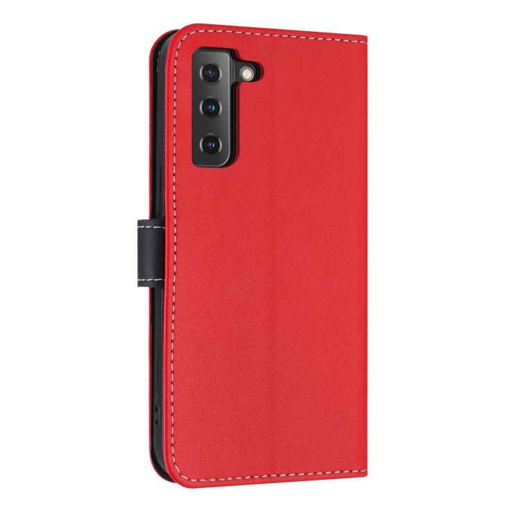 For Samsung Galaxy S22 5G Metal Bow Leather Phone Case with Hand Strap
