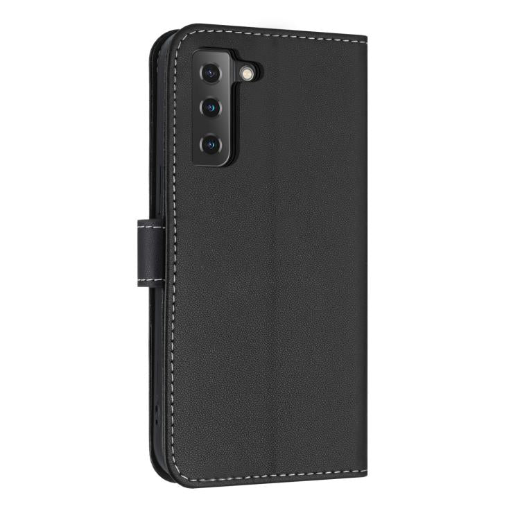 For Samsung Galaxy S22 5G Metal Bow Leather Phone Case with Hand Strap
