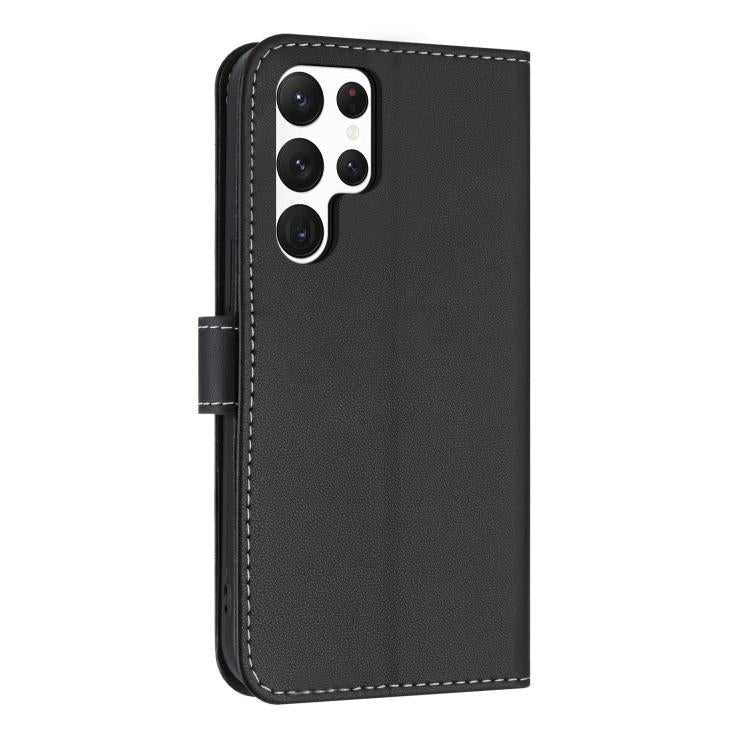 For Samsung Galaxy S23 Ultra 5G Metal Bow Leather Phone Case with Hand Strap