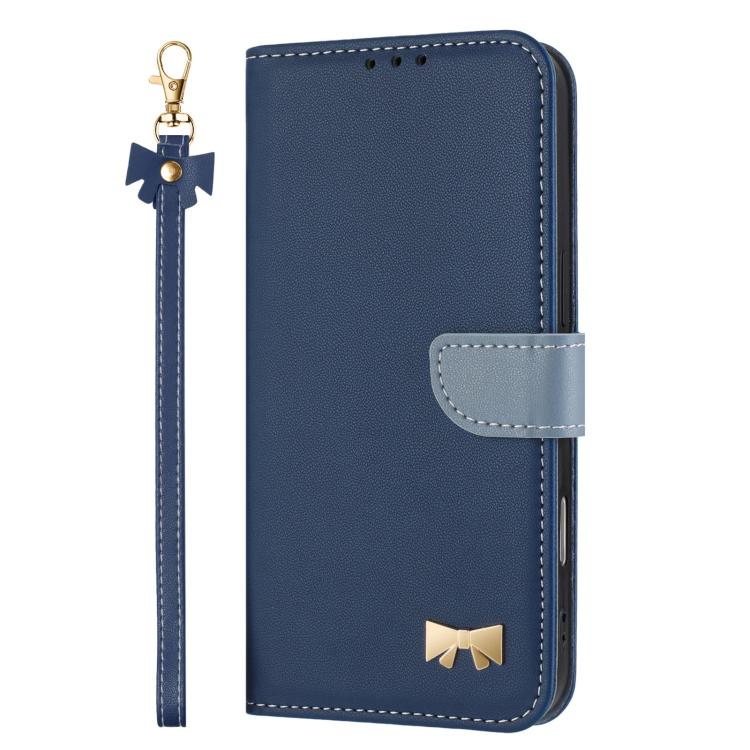 For Samsung Galaxy S25 FE 5G Metal Bow Leather Phone Case with Hand Strap