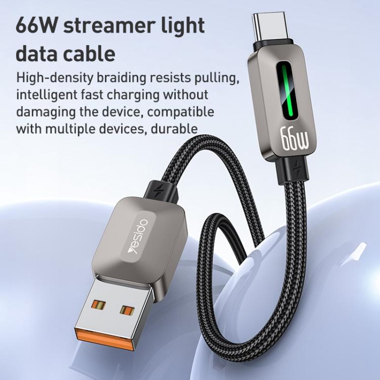 Yesido CA137C 66W USB to Type-C Streamer Light Data Cable, Length: 1.2m - Grey