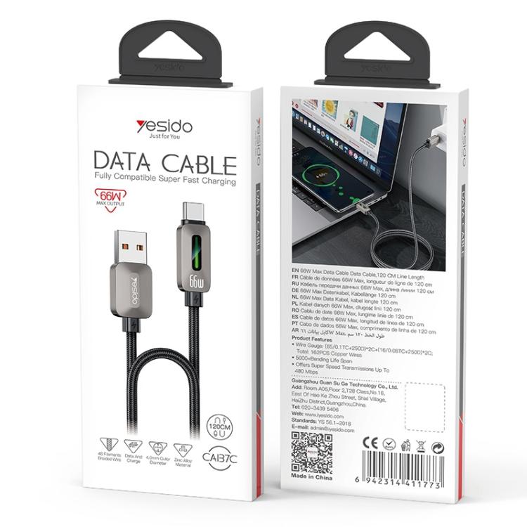 Yesido CA137C 66W USB to Type-C Streamer Light Data Cable, Length: 1.2m - Grey