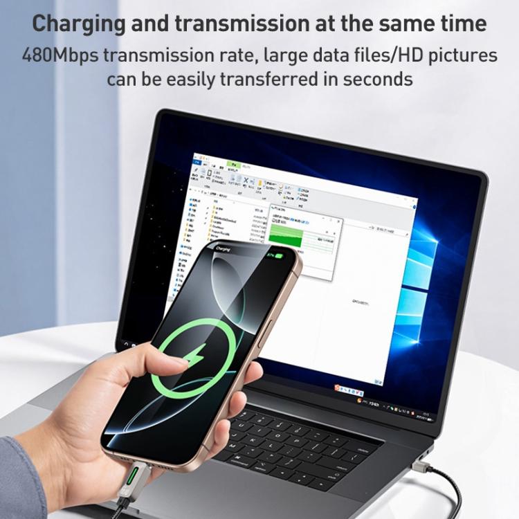 Yesido CA137C 66W USB to Type-C Streamer Light Data Cable, Length: 1.2m - Grey