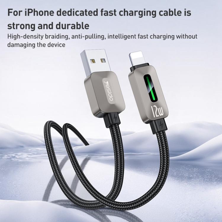 Yesido CA137L 12W USB to 8 Pin Streamer Light Data Cable, Length: 1.2m - Grey