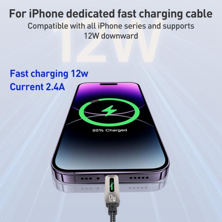 Yesido CA137L 12W USB to 8 Pin Streamer Light Data Cable, Length: 1.2m - Grey
