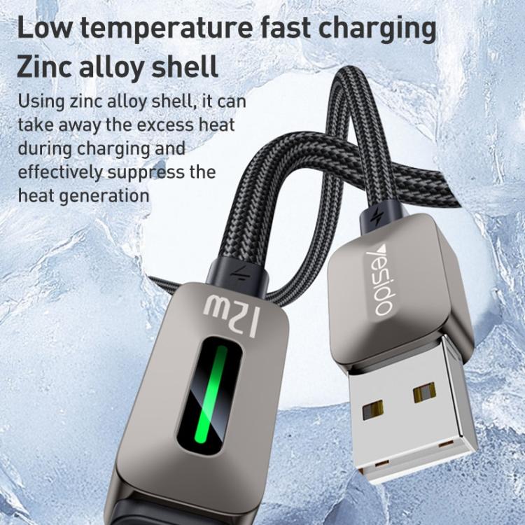 Yesido CA137L 12W USB to 8 Pin Streamer Light Data Cable, Length: 1.2m - Grey