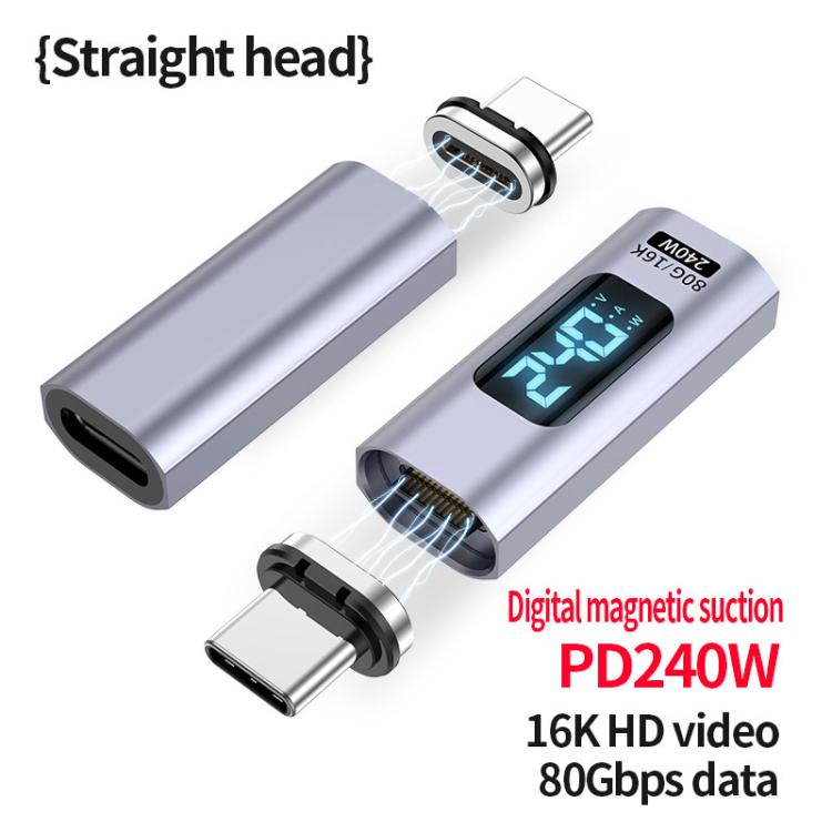 Type-C Male to Female PD240W 80Gbps 60K Digital Magnetic Suction Adapter, Style:Straight Head - Space Grey