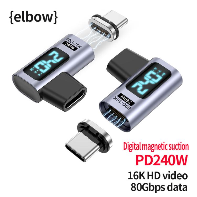 Type-C Male to Female PD240W 80Gbps 60K Digital Magnetic Suction Adapter, Style:Elbow Head - Space Grey