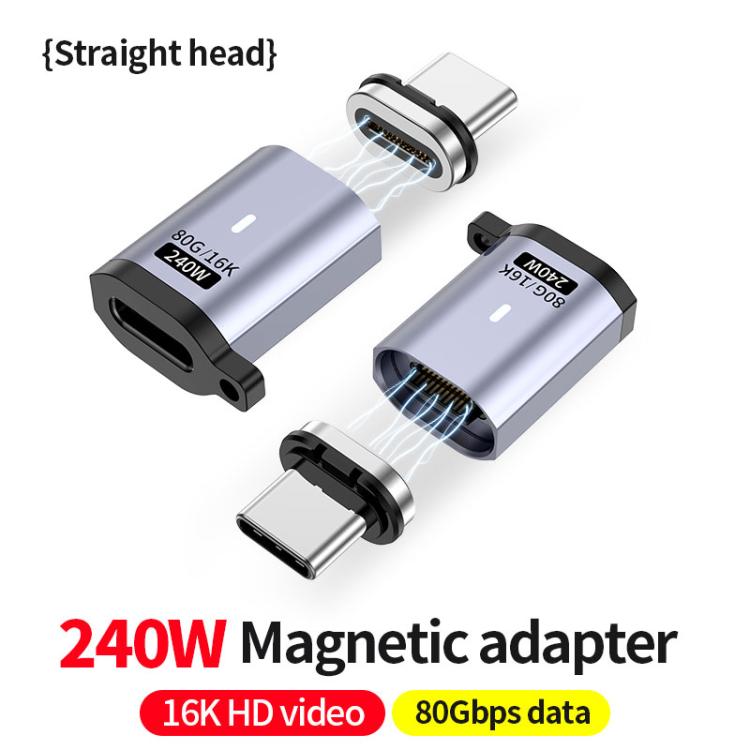 Type-C Male to Female PD240W 80Gbps 60K Magnetic Suction Adapter, Style:Straight Head - Space Grey