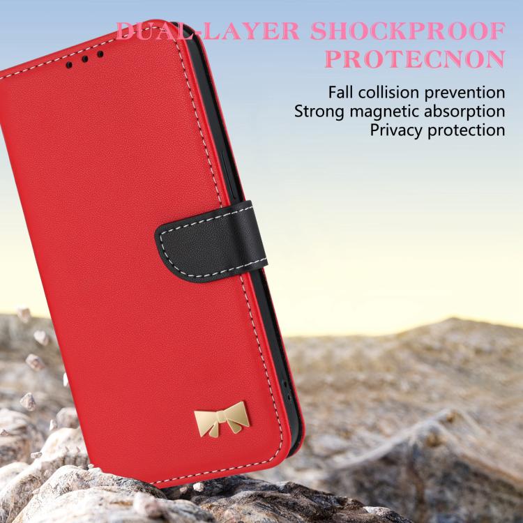 For Samsung Galaxy A53 5G Metal Bow Leather Phone Case with Hand Strap